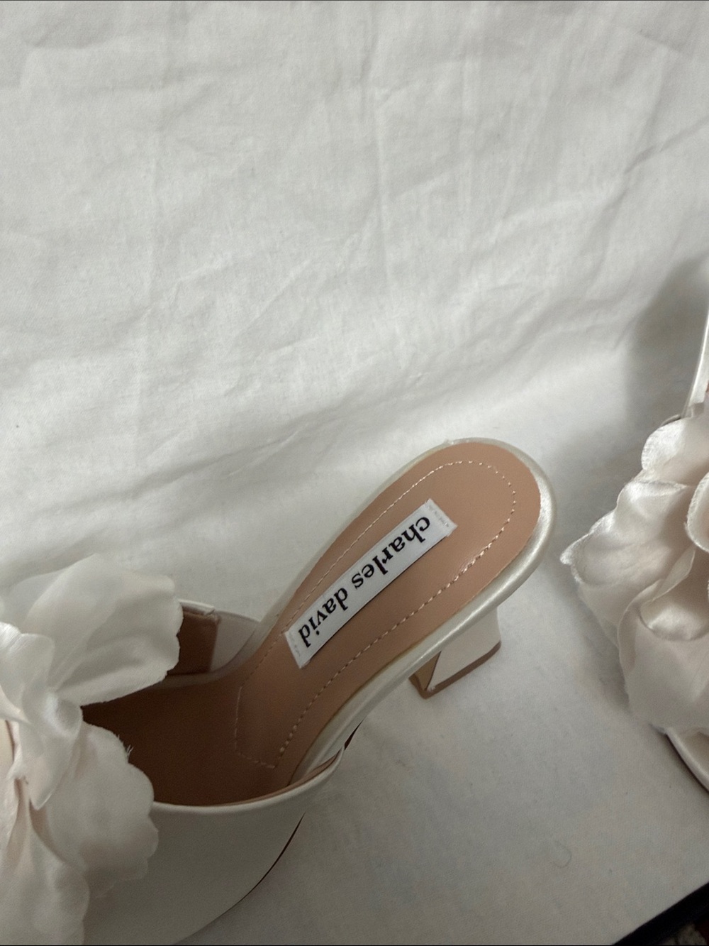 Charles David Ivory Satin Floral Slide Mules - Picture 3 of 7